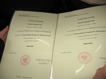 Dawid - nasz ''podwójny'' laureat konkursów wojewódzkich!