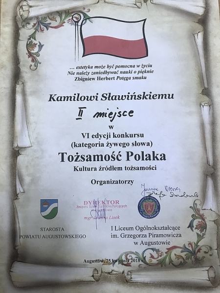 Zwycięstwo w Powiatowym Konkursie ''Tożsamość Polaka''